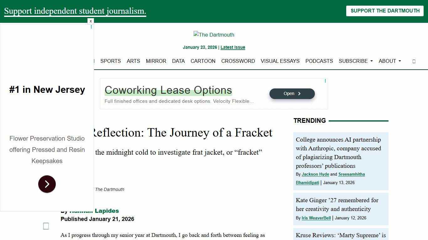 Reported Reflection: The Journey of a Fracket - The Dartmouth